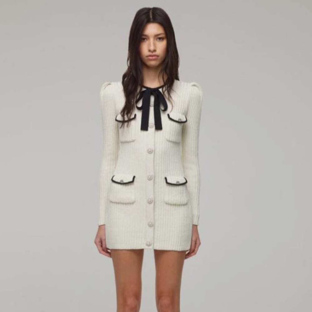 Self-Portrait ivory lurex mini sweater dress